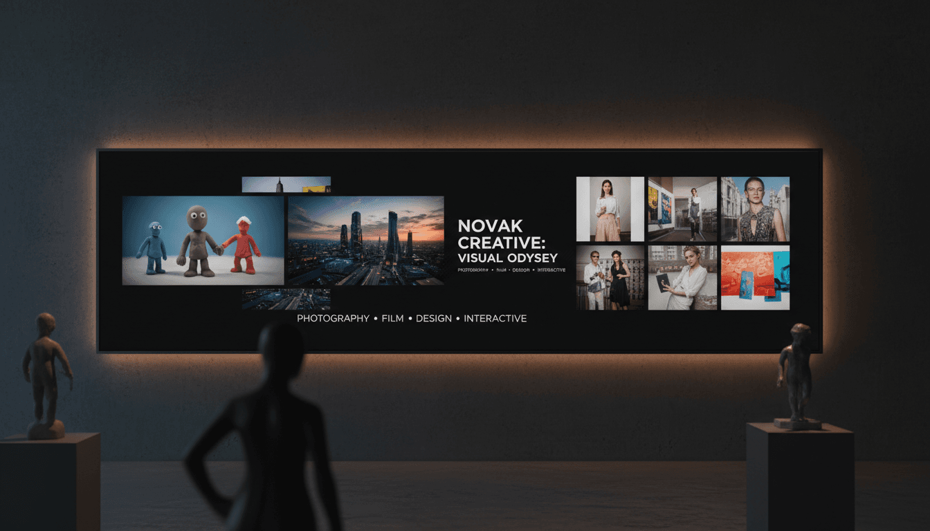 Creative professional portfolio showcase with images and videos on digital display